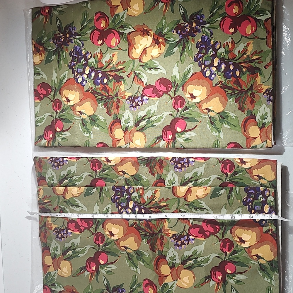 Longaberger Olive Fruit & Floral Fabric Panels with Red, Yellow, Purple Accents